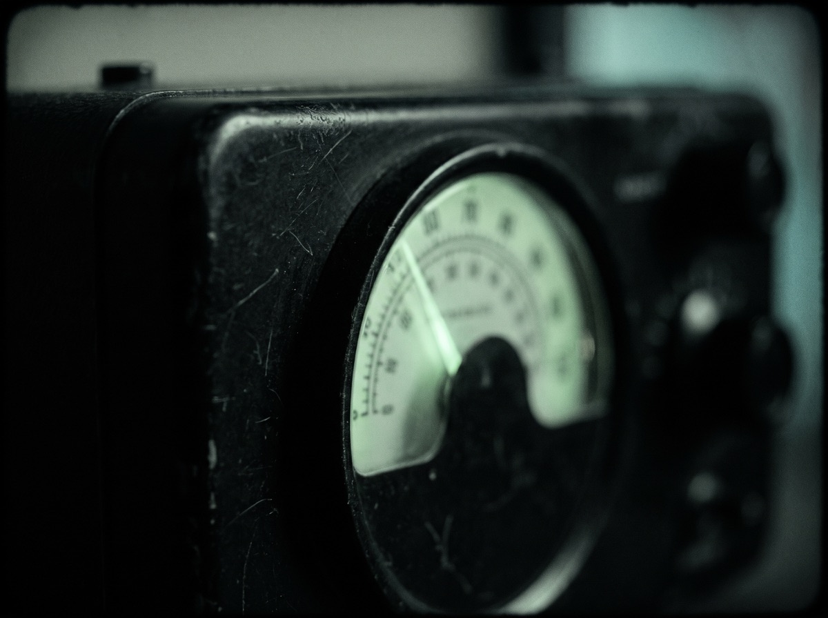 Glowing frequency dial in a dark room
